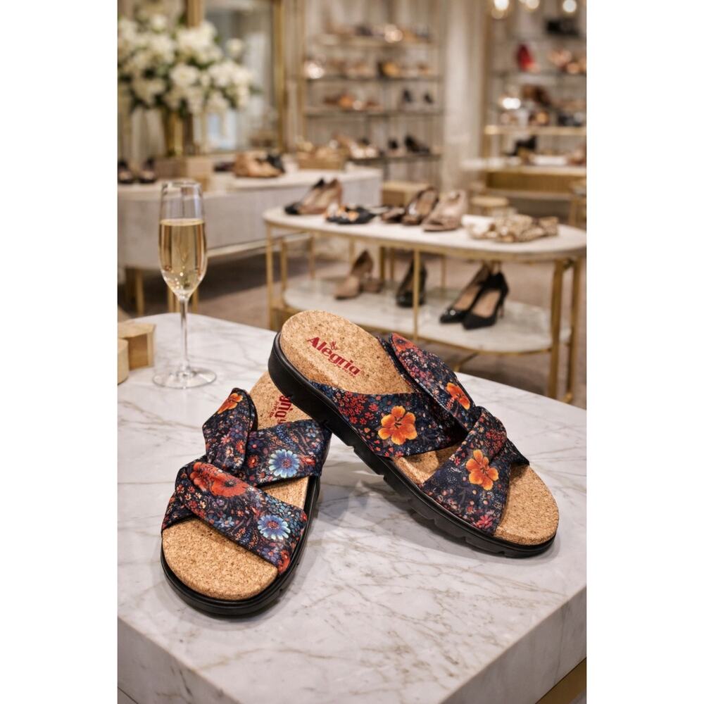 Alegria by PG Lite Floral Cork Footbed Criss Cross Comfort Sandals 38 / 8 Fun